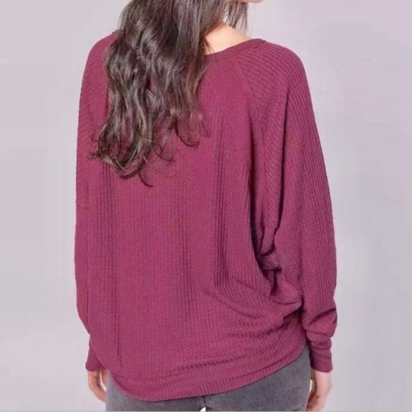 NWT Free People Santa Clara waffle thermal in Mulberry, large, 100% cotton - Picture 3 of 12